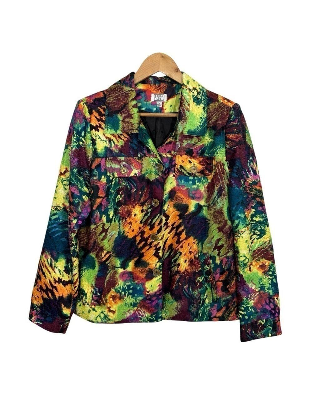 Keren Hart Artsy Colourful Jacket L Multicolour Neon Animal Print Packable EUC
